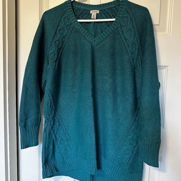 LL Bean V-Neck Cable Design Sweater - Picture 1 of 4